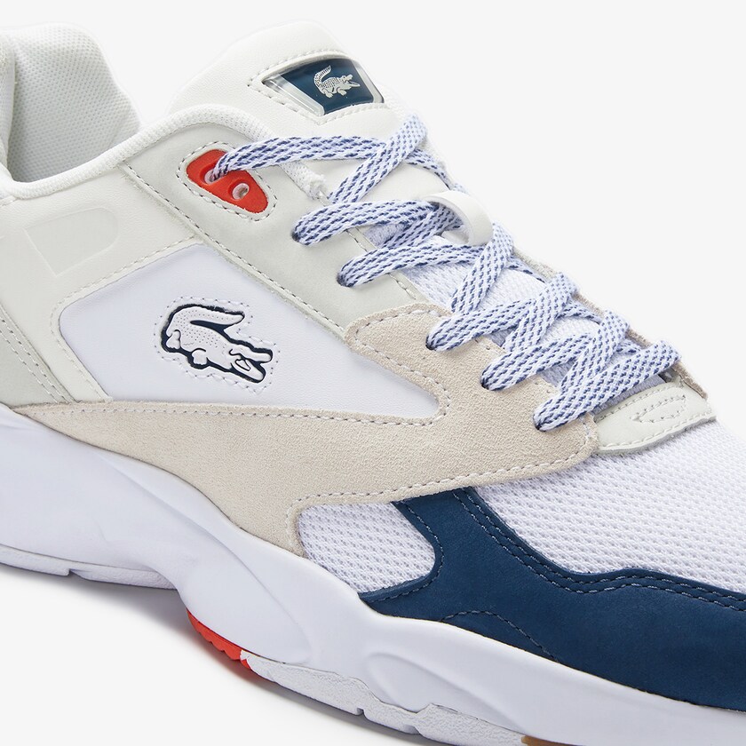 Tenis Lacoste Storm 96 LO Textile Hombre Blancos Azules Oscuro | EK1-52395P0