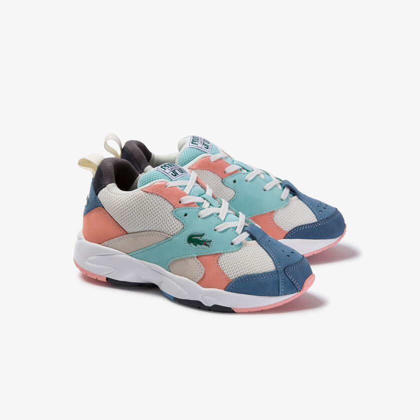 Tenis Lacoste Storm 96 Textile and Suede Mujer Blancos Azules | WG4-11191C9