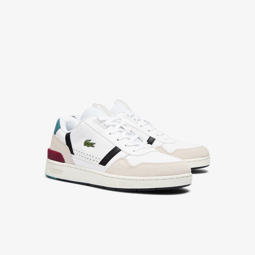 Tenis Lacoste T-Clip Leather Colour-Pop Hombre Blancos Beige | PM3-64866B8
