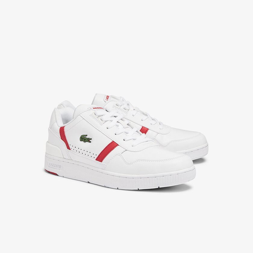 Tenis Lacoste T-Clip Leather Hombre Blancos Rojos | WW6-98319S2