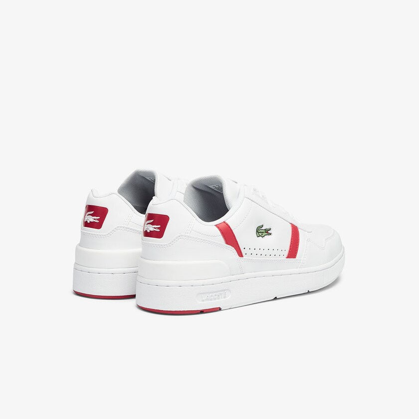 Tenis Lacoste T-Clip Leather Hombre Blancos Rojos | WW6-98319S2