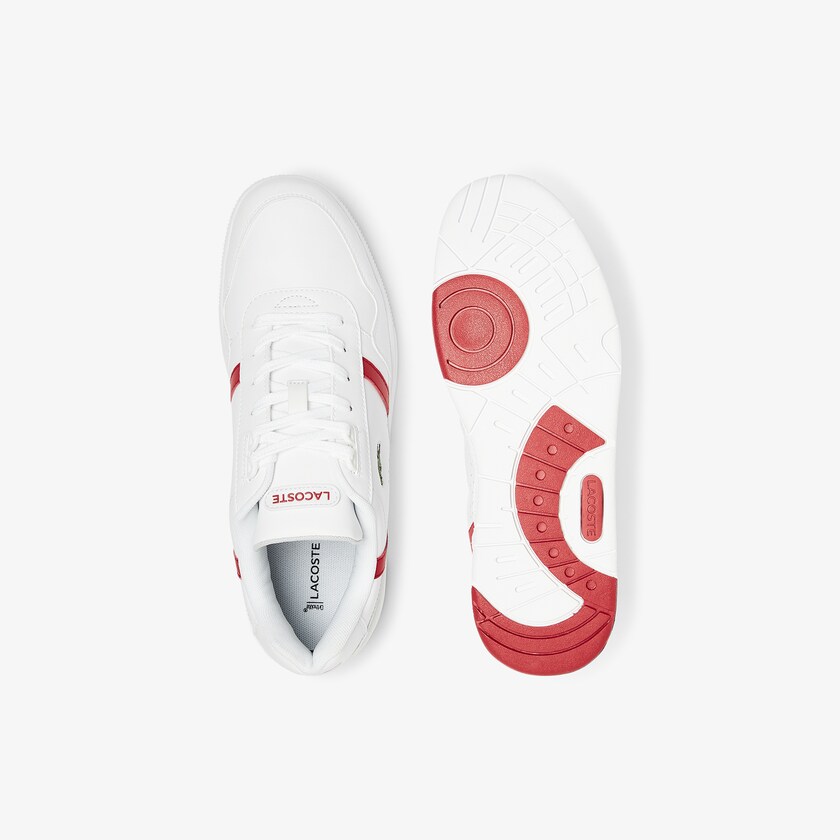 Tenis Lacoste T-Clip Leather Hombre Blancos Rojos | WW6-98319S2