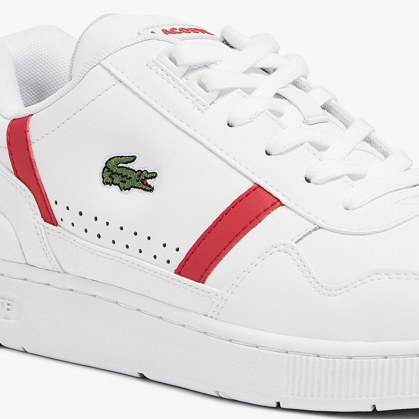 Tenis Lacoste T-Clip Leather Hombre Blancos Rojos | WW6-98319S2