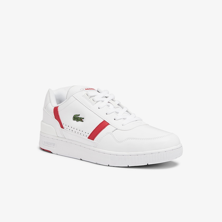 Tenis Lacoste T-Clip Leather Hombre Blancos Rojos | WW6-98319S2