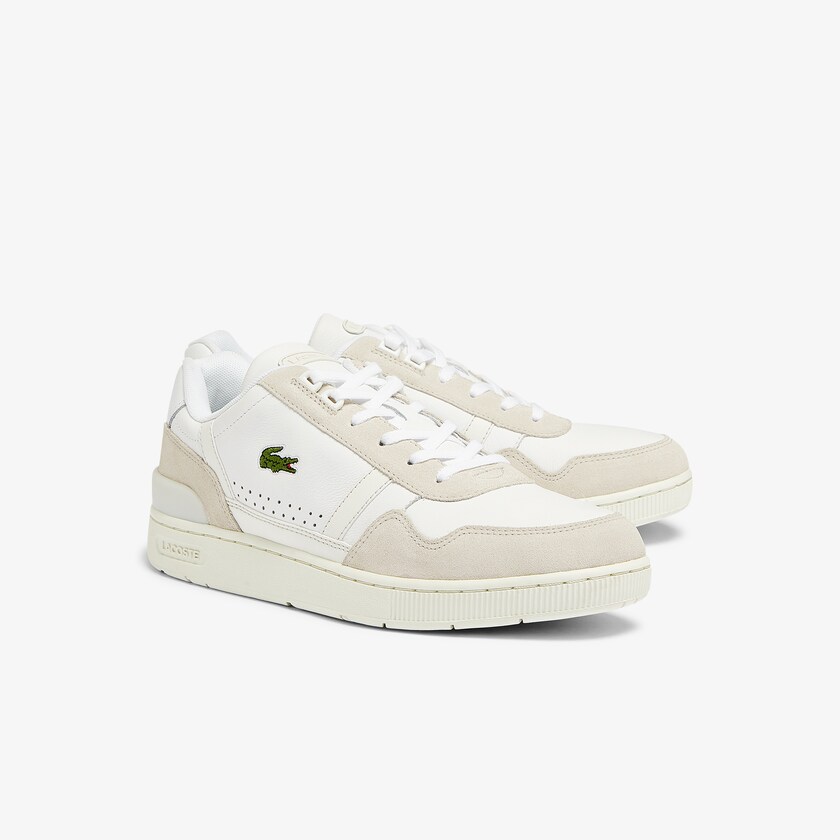 Tenis Lacoste T-Clip Leather and Suede Hombre Blancos Grises | BB4-96429D5