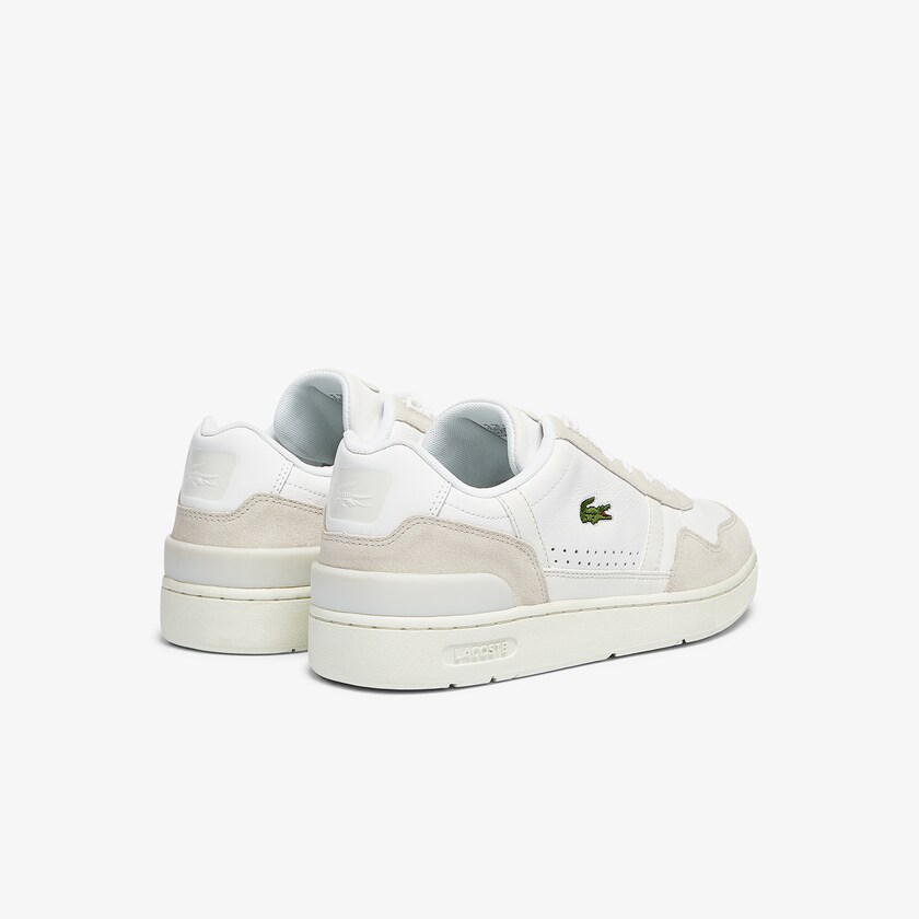 Tenis Lacoste T-Clip Leather and Suede Hombre Blancos Grises | BB4-96429D5