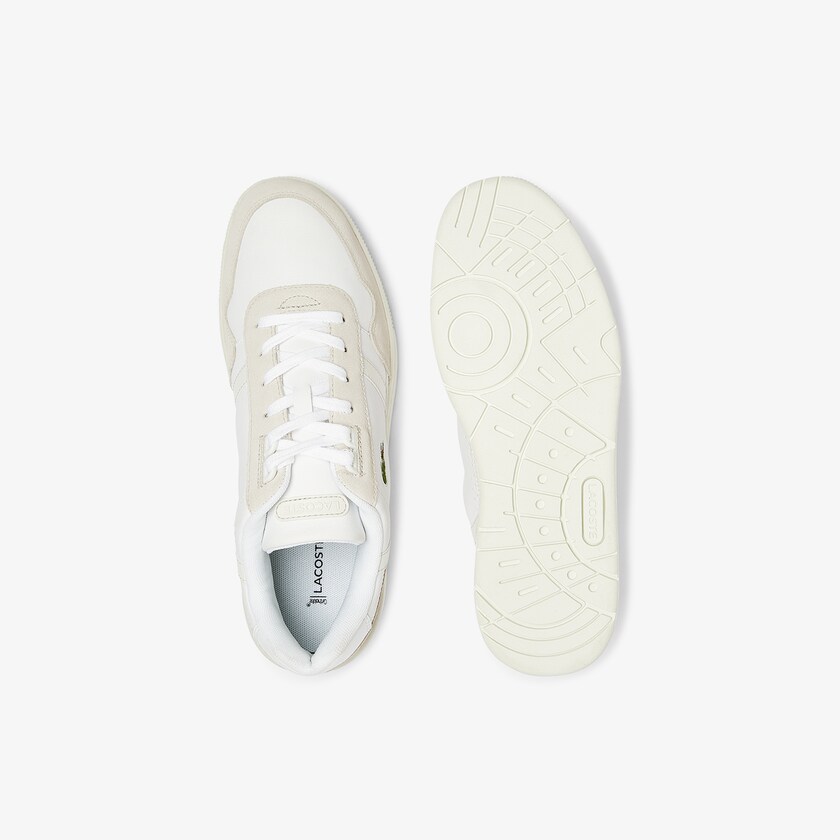 Tenis Lacoste T-Clip Leather and Suede Hombre Blancos Grises | BB4-96429D5
