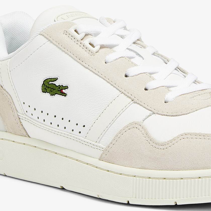 Tenis Lacoste T-Clip Leather and Suede Hombre Blancos Grises | BB4-96429D5
