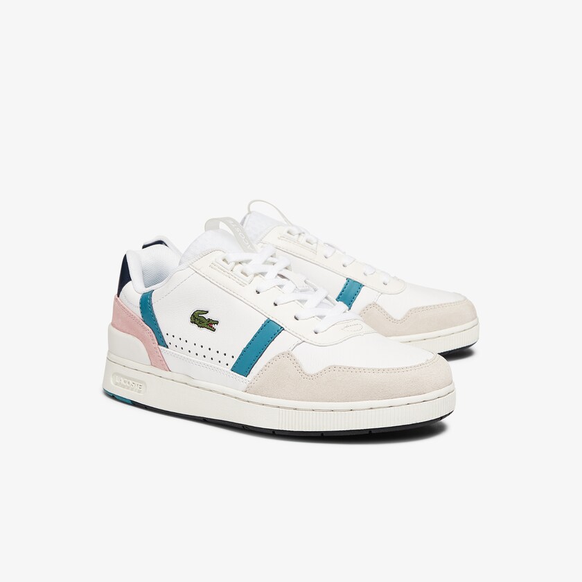 Tenis Lacoste T-Clip Leather and Synthetic Mujer Blancos Turquesa Oscuro | XM9-65556Z5