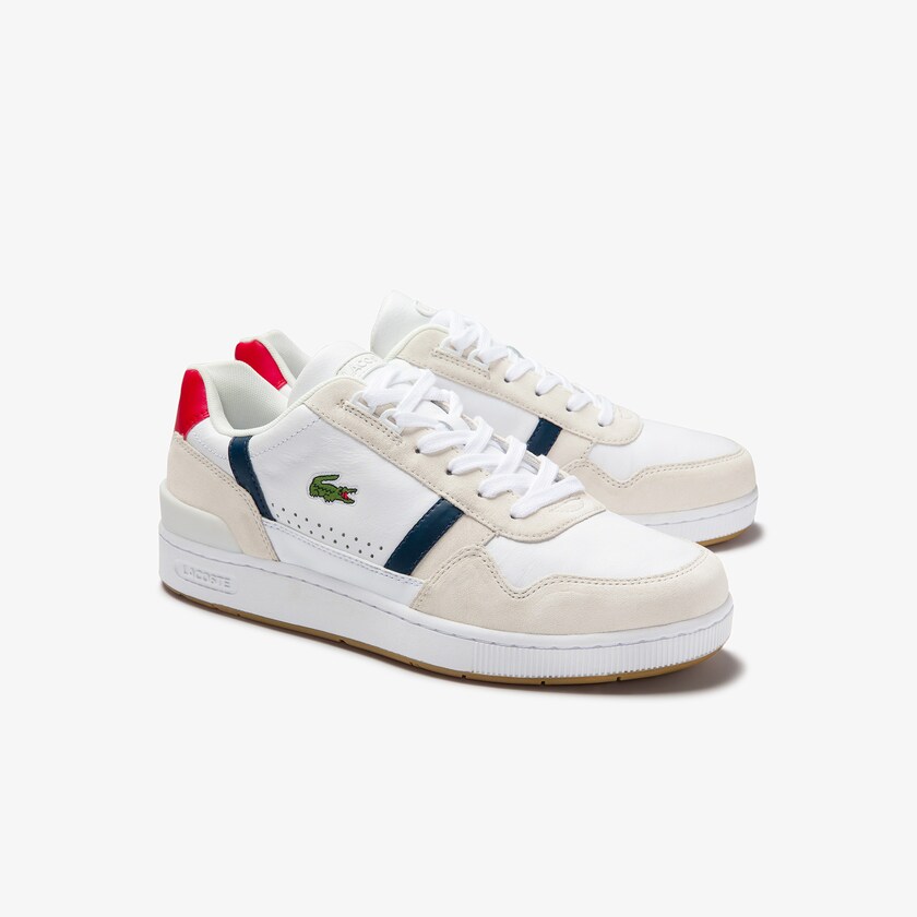 Tenis Lacoste T-Clip Tricolour Leather and Suede Hombre Blancos Beige | UP7-53055V5