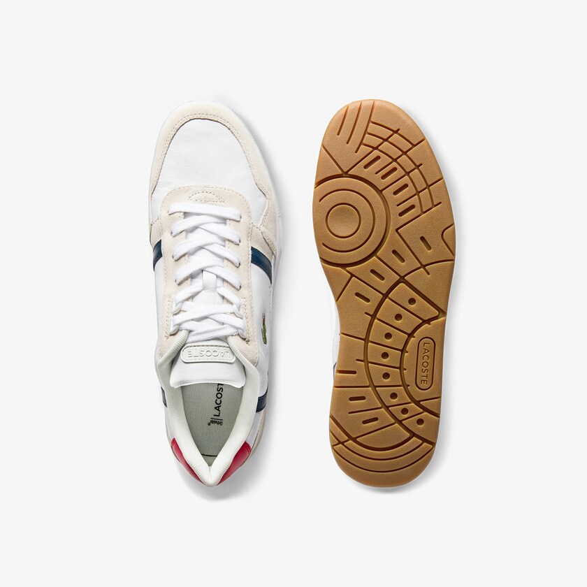 Tenis Lacoste T-Clip Tricolour Leather and Suede Hombre Blancos Beige | UP7-53055V5