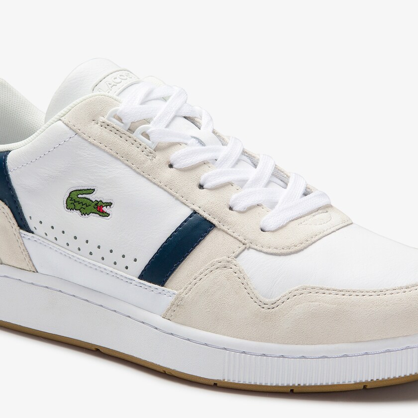 Tenis Lacoste T-Clip Tricolour Leather and Suede Hombre Blancos Beige | UP7-53055V5