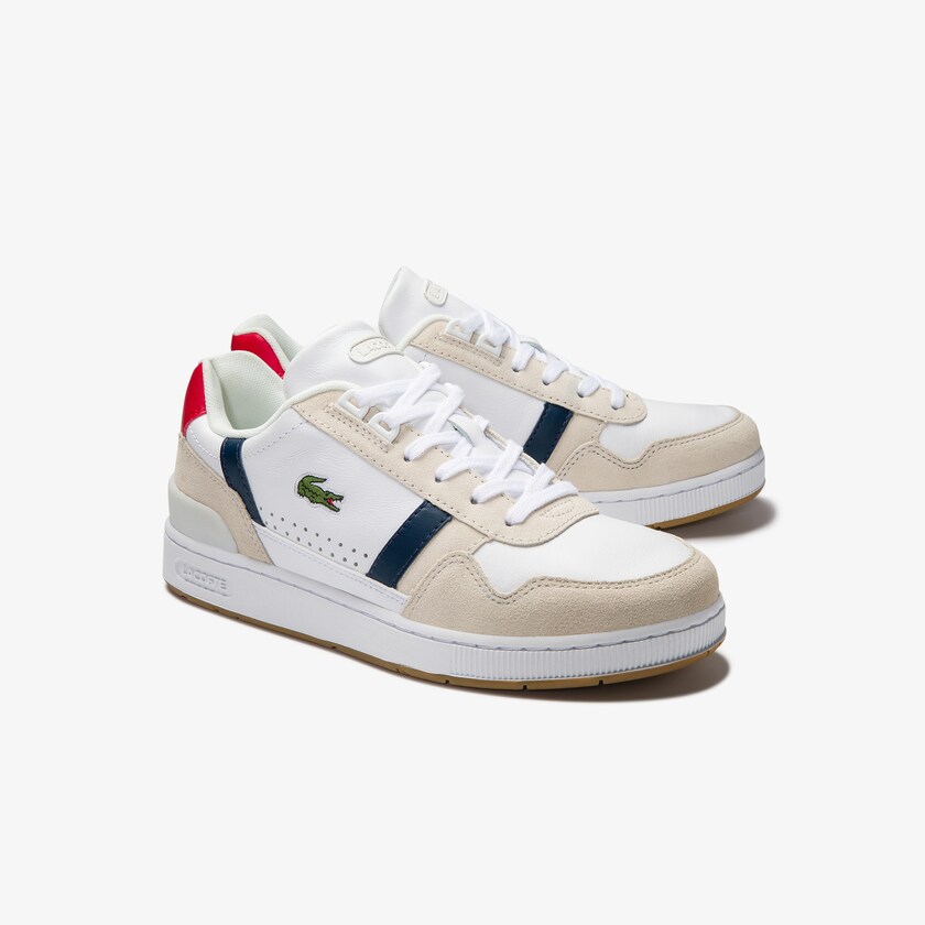 Tenis Lacoste T-Clip Tricolour Leather and Suede Mujer Blancos Beige | EJ4-72467B5