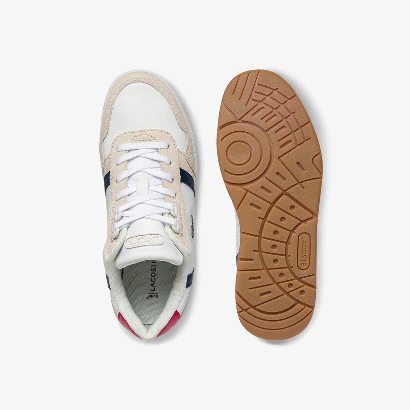 Tenis Lacoste T-Clip Tricolour Leather and Suede Mujer Blancos Beige | EJ4-72467B5