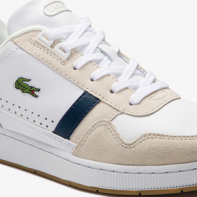 Tenis Lacoste T-Clip Tricolour Leather and Suede Mujer Blancos Beige | EJ4-72467B5