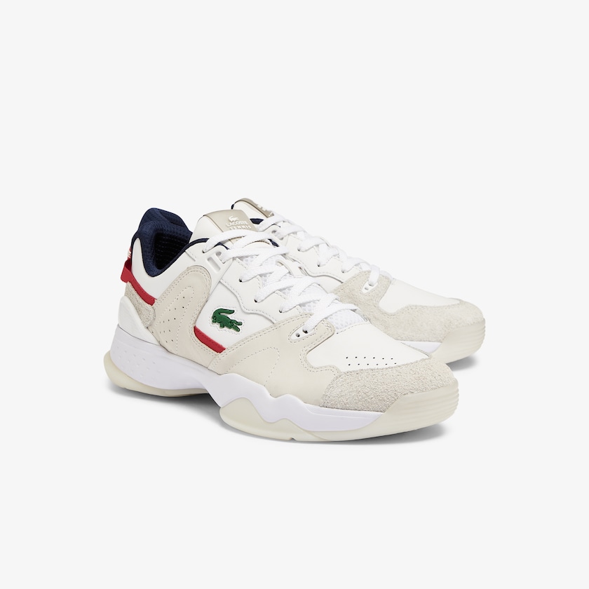 Tenis Lacoste T-Point Leather and Suede Hombre Blancos Beige | IB5-63396Q8