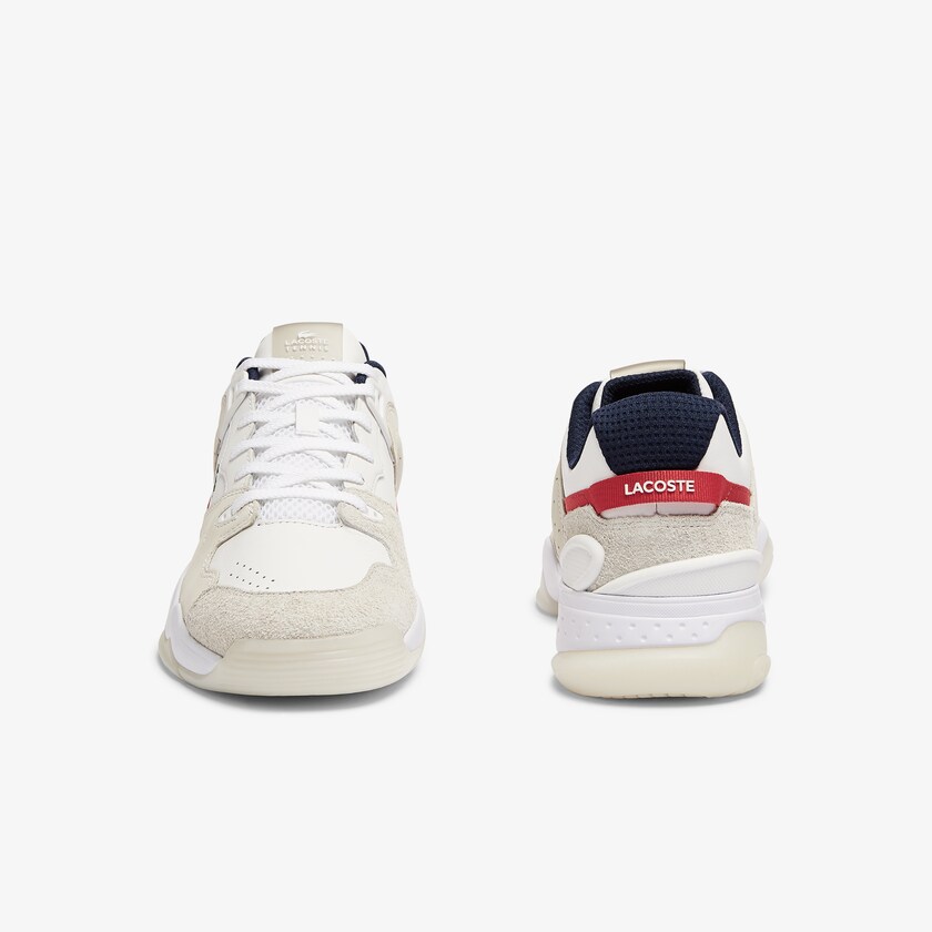 Tenis Lacoste T-Point Leather and Suede Hombre Blancos Beige | IB5-63396Q8