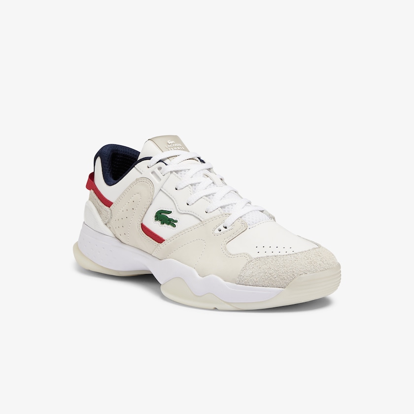 Tenis Lacoste T-Point Leather and Suede Hombre Blancos Beige | IB5-63396Q8