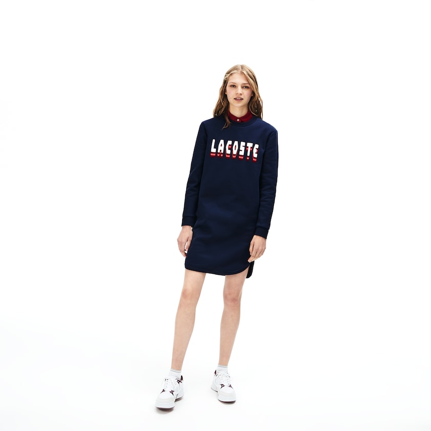 Vestido Lacoste 3D-Lettering Fleece Sweatshirt Mujer Azul Marino Azules | AC9-93129H4