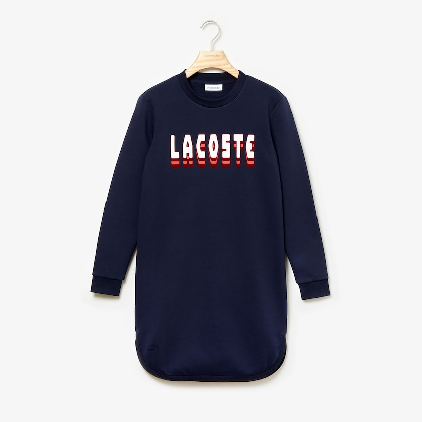 Vestido Lacoste 3D-Lettering Fleece Sweatshirt Mujer Azul Marino Azules | AC9-93129H4