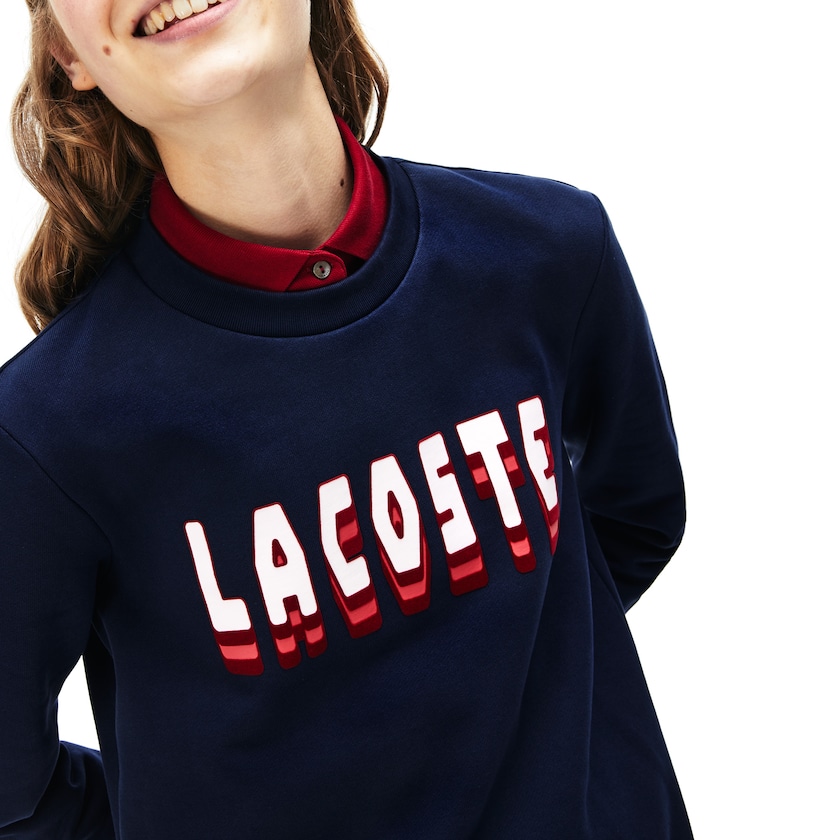 Vestido Lacoste 3D-Lettering Fleece Sweatshirt Mujer Azul Marino Azules | AC9-93129H4