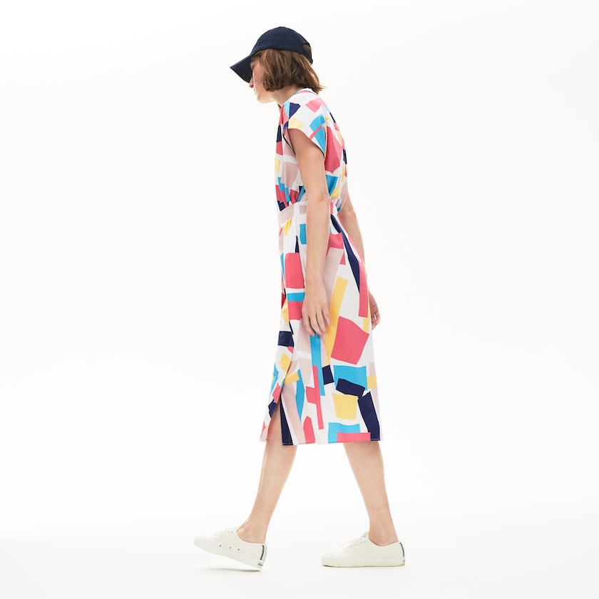 Vestido Lacoste Abstract-Print Shirtdress Mujer Blancos | NN4-03880E3