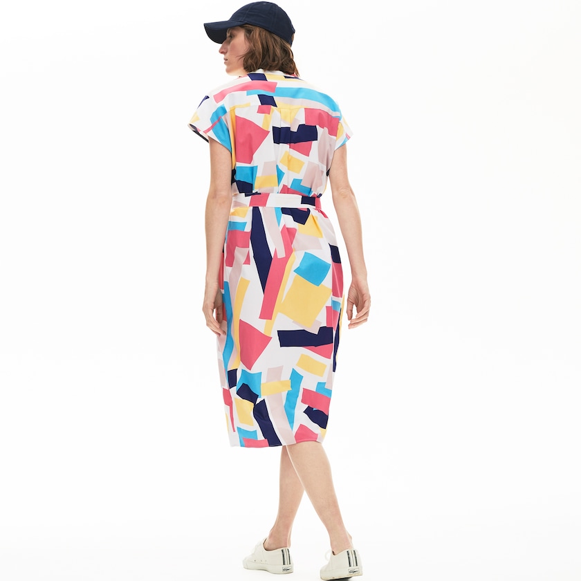 Vestido Lacoste Abstract-Print Shirtdress Mujer Blancos | NN4-03880E3