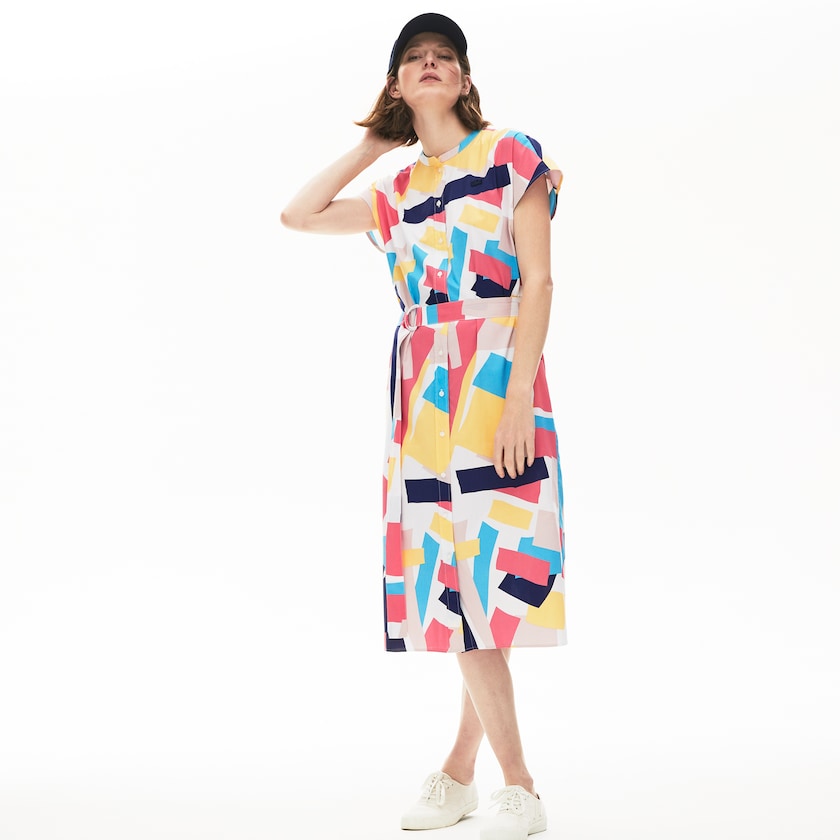 Vestido Lacoste Abstract-Print Shirtdress Mujer Blancos | NN4-03880E3