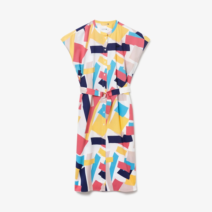 Vestido Lacoste Abstract-Print Shirtdress Mujer Blancos | NN4-03880E3