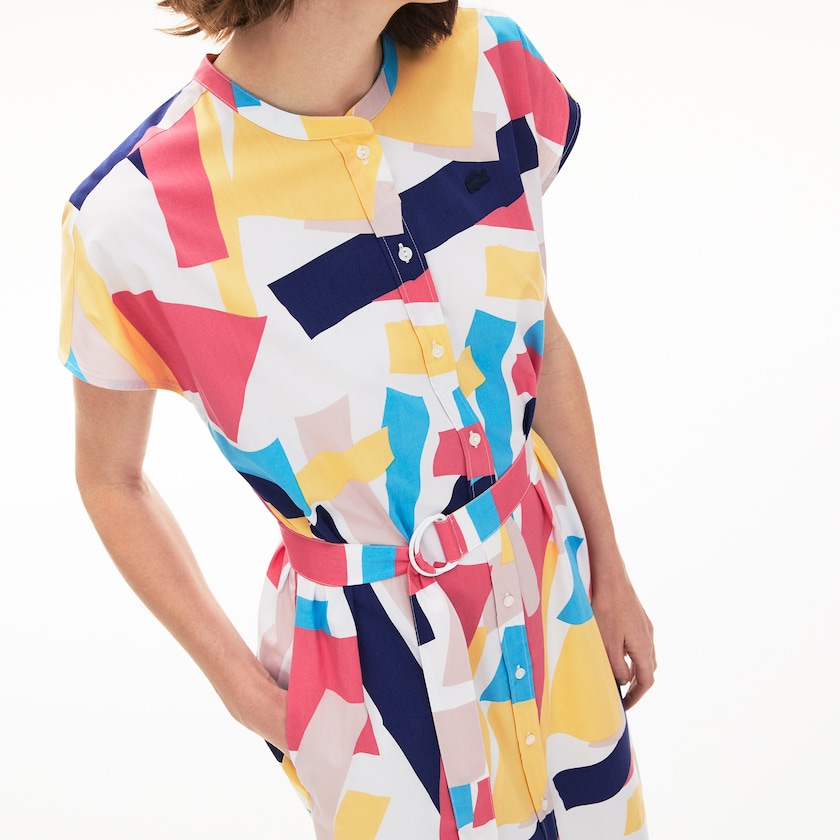 Vestido Lacoste Abstract-Print Shirtdress Mujer Blancos | NN4-03880E3