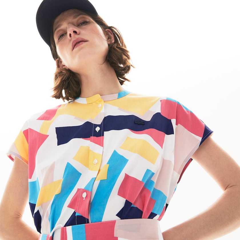 Vestido Lacoste Abstract-Print Shirtdress Mujer Blancos | NN4-03880E3