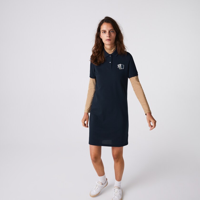 Vestido Lacoste Badge Polo Mujer Azul Marino Azules | OA2-39273E9