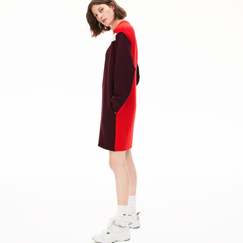 Vestido Lacoste Colorblock Fleece Sweatshirt Mujer Rojos Oscuro Beige Rojos | UW9-23482F0