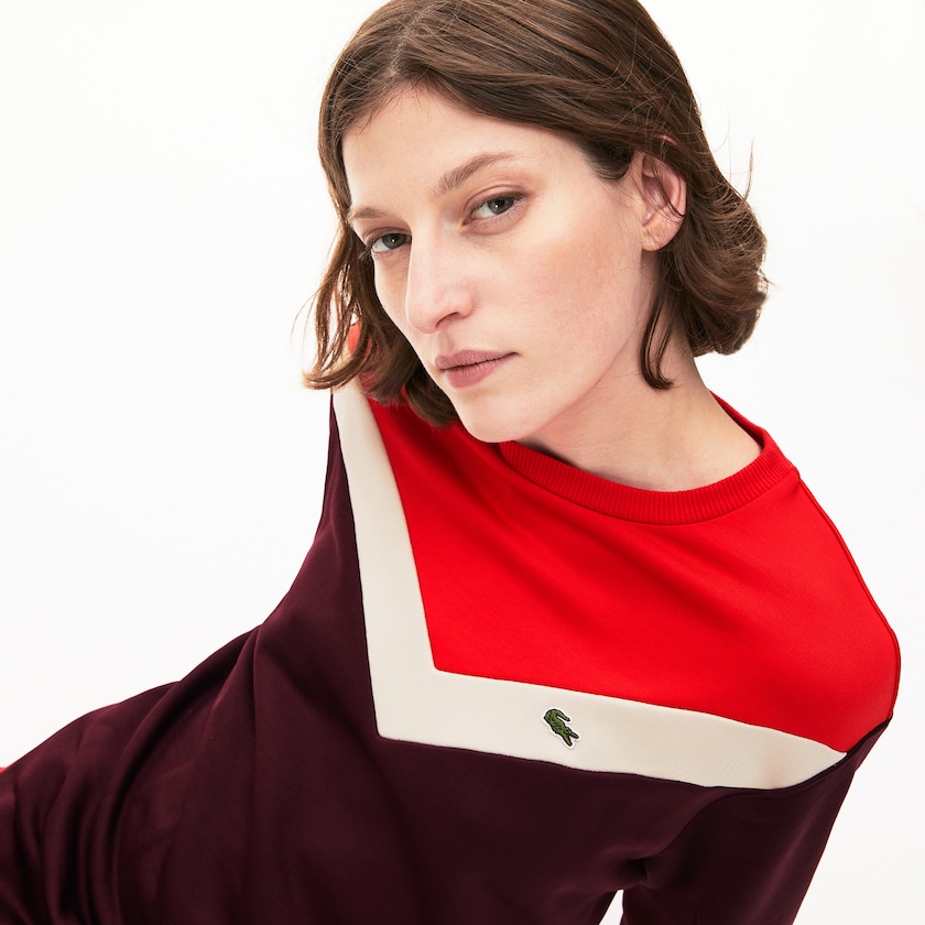 Vestido Lacoste Colorblock Fleece Sweatshirt Mujer Rojos Oscuro Beige Rojos | UW9-23482F0