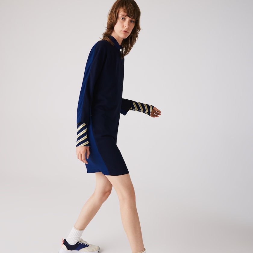 Vestido Lacoste Crew Neck Flowy Mujer Azul Marino Azules Azules | MU7-87768B9