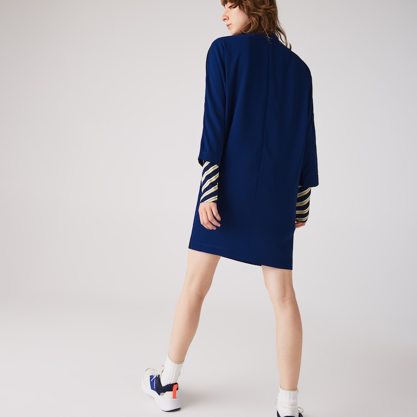 Vestido Lacoste Crew Neck Flowy Mujer Azul Marino Azules Azules | MU7-87768B9