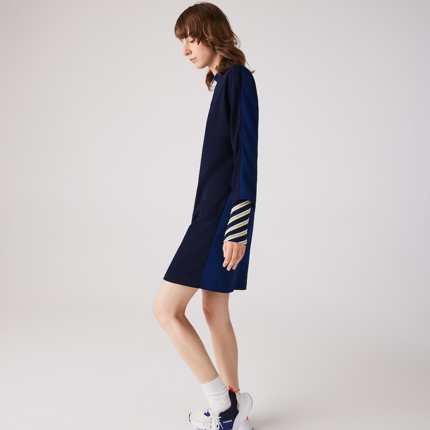 Vestido Lacoste Crew Neck Flowy Mujer Azul Marino Azules Azules | MU7-87768B9