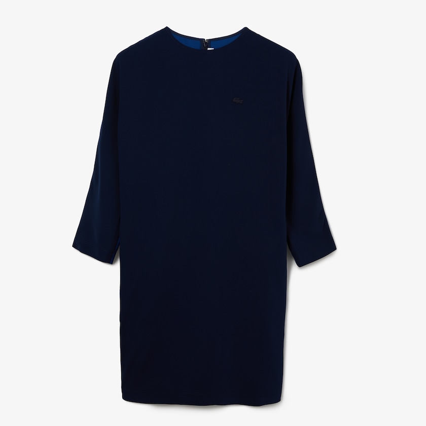 Vestido Lacoste Crew Neck Flowy Mujer Azul Marino Azules Azules | MU7-87768B9