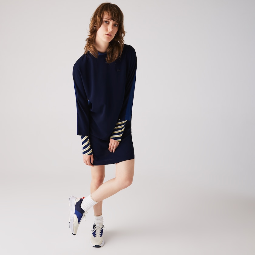 Vestido Lacoste Crew Neck Flowy Mujer Azul Marino Azules Azules | MU7-87768B9