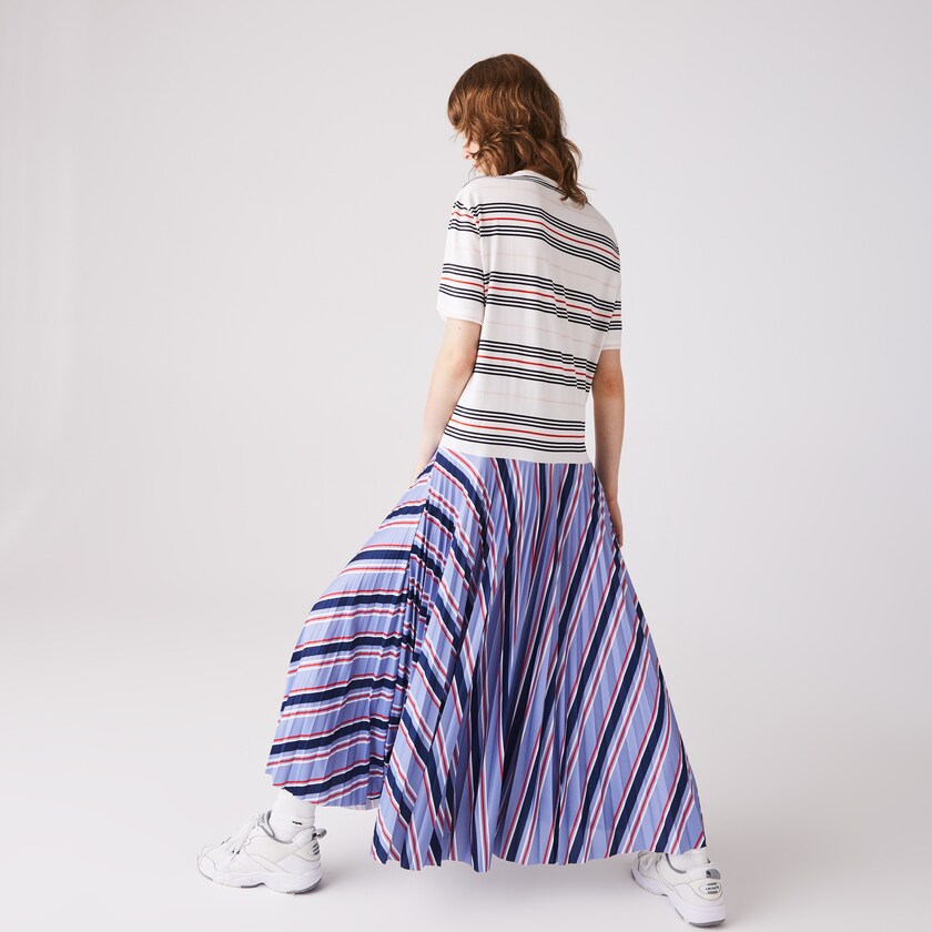 Vestido Lacoste Dissimilar Striped Pleated Jersey T-shirt Mujer Morados Azul Marino Azules Blancos Rojos Rosas Claro | NJ1-65706E7