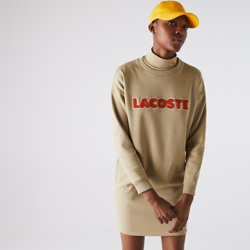 Vestido Lacoste Embroidered Accent Fleece Sweatshirt Mujer Beige | ED4-17701V8