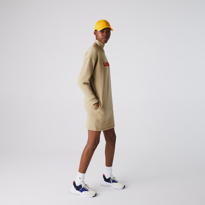 Vestido Lacoste Embroidered Accent Fleece Sweatshirt Mujer Beige | ED4-17701V8