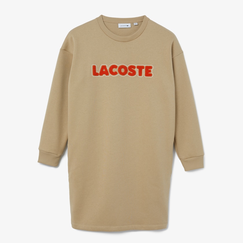 Vestido Lacoste Embroidered Accent Fleece Sweatshirt Mujer Beige | ED4-17701V8