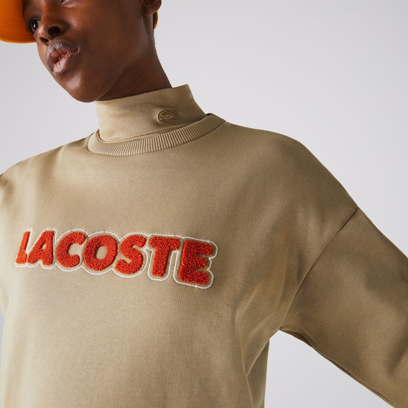 Vestido Lacoste Embroidered Accent Fleece Sweatshirt Mujer Beige | ED4-17701V8