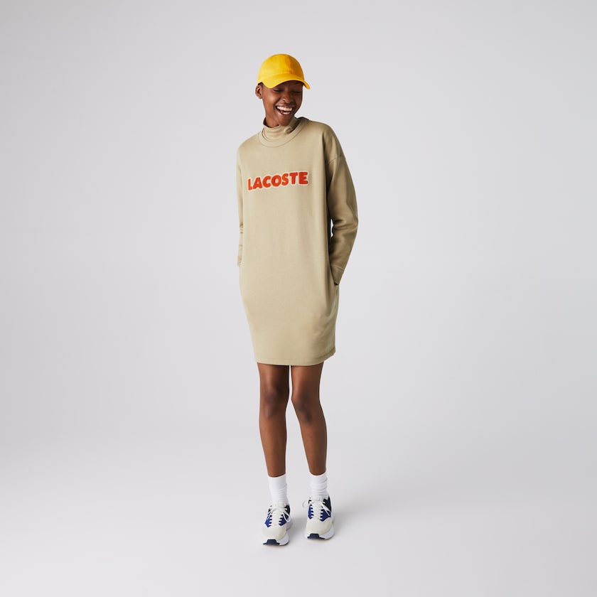 Vestido Lacoste Embroidered Accent Fleece Sweatshirt Mujer Beige | ED4-17701V8