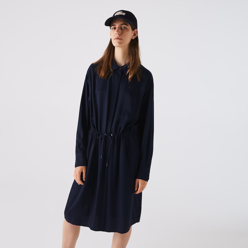 Vestido Lacoste Fitted Crepe Shirt Mujer Azul Marino Azules | SR4-47314N8