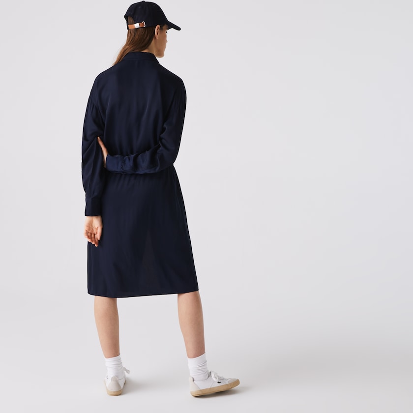 Vestido Lacoste Fitted Crepe Shirt Mujer Azul Marino Azules | SR4-47314N8