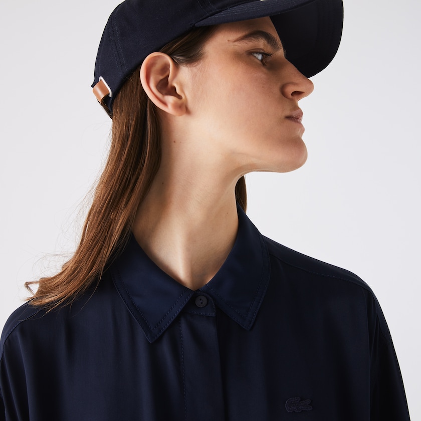 Vestido Lacoste Fitted Crepe Shirt Mujer Azul Marino Azules | SR4-47314N8