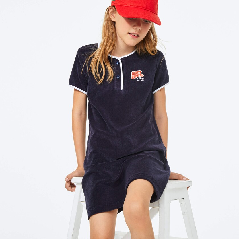 Vestido Lacoste Niños Azul Marino Azules Blancos Heart Embroidery Henley GK7-23002Z6
