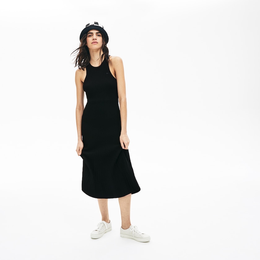Vestido Lacoste LIVE Ribbed-Knit Long Tank Mujer Negros | DL7-21132B5